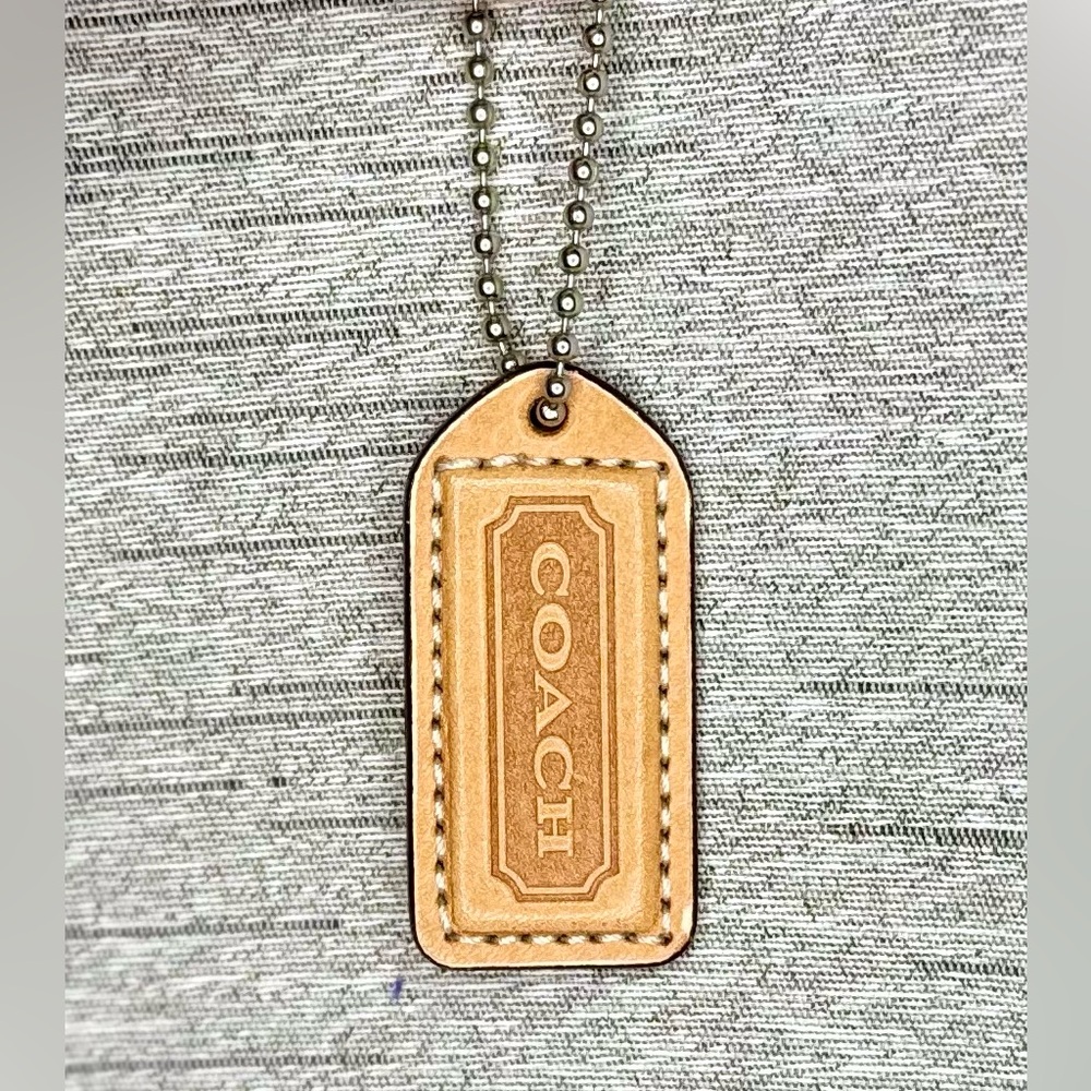Coach British Tan - Two Tone Leather Hang Tag - 2” - comes w/ silver Ball chain